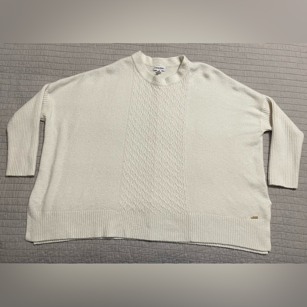 Calvin Klein Cable Knit Crew Neck Long Sleeve Poncho Sweater Size Large
